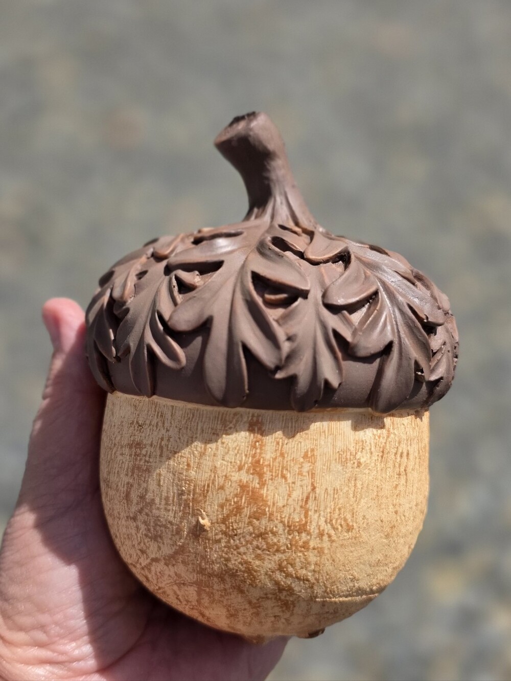 Decorative Acorn Sculpture in Brown and Tan - Home Art Accent Set Of 2